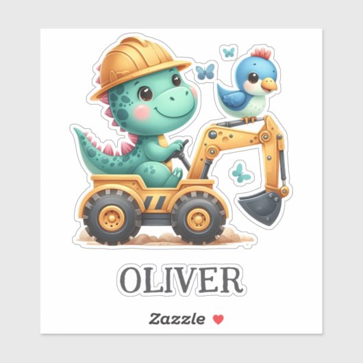 Niedlicher Trex Dinosaurier, der ein Baufahrzeug f Aufkleber (Blatt)