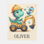 Niedlicher Trex Dinosaurier, der ein Baufahrzeug f Fleecedecke (Vorderseite)