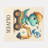 Niedlicher Trex Dinosaurier, der ein Baufahrzeug f Fleecedecke (Vorderseite (Horizontal))