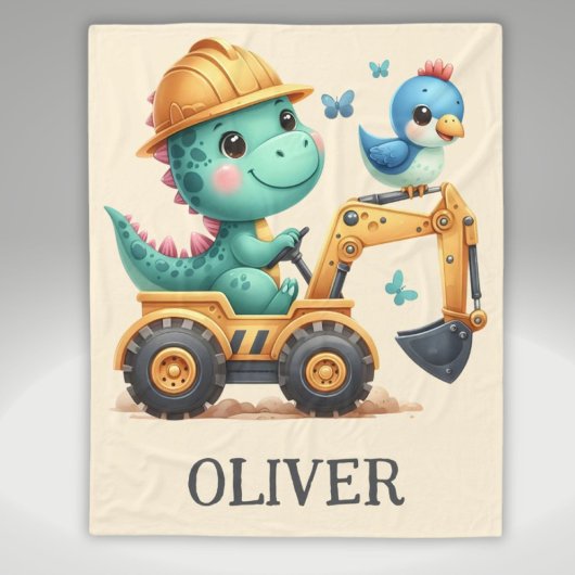 Niedlicher Trex Dinosaurier, der ein Baufahrzeug f Fleecedecke