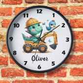 Niedlicher Trex Dinosaurier, der ein Baufahrzeug f Große Wanduhr