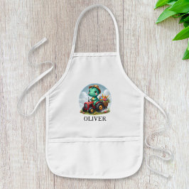 Niedlicher Trex Dinosaurier Fahren mit einem roten Kinderschürze