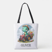 Niedlicher Trex Dinosaurier Fahren mit einem roten Tasche (Rückseite)