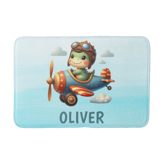 Niedlicher Trex Dinosaurier mit einem blauen Flugz Badematte (Vorderseite)