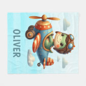 Niedlicher Trex Dinosaurier mit einem blauen Flugz Fleecedecke (Vorderseite (Horizontal))