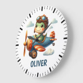 Niedlicher Trex Dinosaurier mit einem blauen Flugz Große Wanduhr (Winkel)
