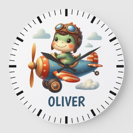 Niedlicher Trex Dinosaurier mit einem blauen Flugz Große Wanduhr (Vorderseite)