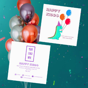 Niedlicher Trex mit Balloons Kid's Party Planner Quadratische Visitenkarte