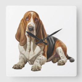 NIEDLICHER TRI-FARBIGER BASSET HUND QUADRATISCHE WANDUHR