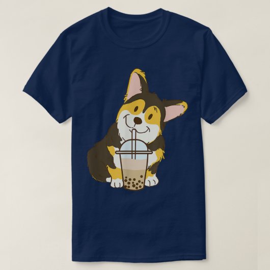 Niedlicher Tri-Farbkorgi und Boba-Dog-Milchtee T-Shirt (Design vorne)