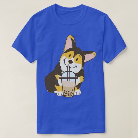 Niedlicher Tri-Farbkorgi und Boba-Dog-Milchtee T-Shirt (Design vorne)
