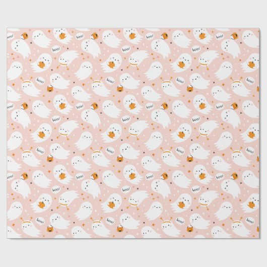 Niedlicher Trick oder Treat Ghosts mit Kürbissen a Geschenkpapier (Flach)