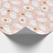 Niedlicher Trick oder Treat Ghosts mit Kürbissen a Geschenkpapier (Ecke)