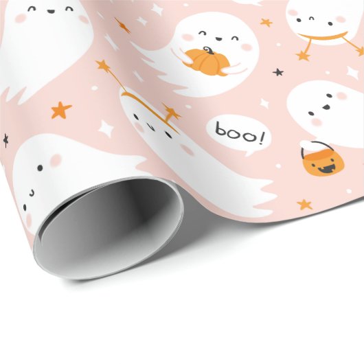 Niedlicher Trick oder Treat Ghosts mit Kürbissen a Geschenkpapier (Rolleneckpunkt)