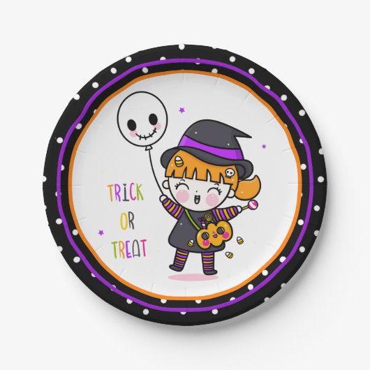 Niedlicher Trick oder Treat Hexe Pappteller (Vorderseite)