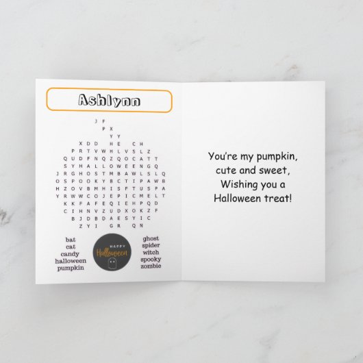 Niedlicher Trick oder Treat Maze and Word Search H Karte (Innenseite)