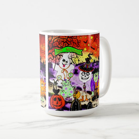 Niedlicher Trick oder Treaters Halloween Spooky Fu Kaffeetasse (VorderseiteRechts)
