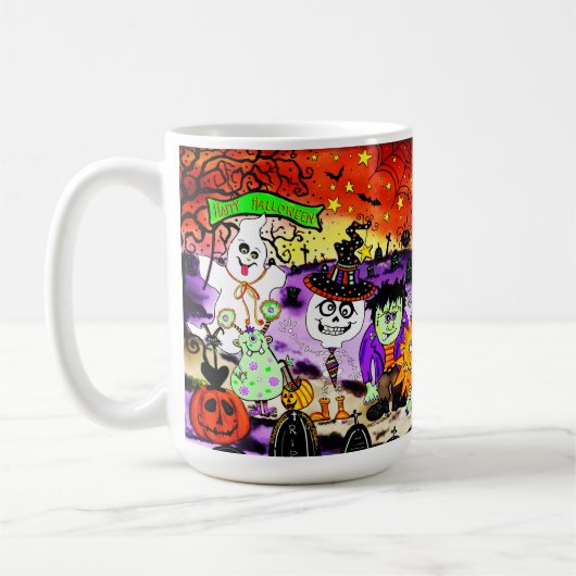 Niedlicher Trick oder Treaters Halloween Spooky Fu Kaffeetasse (Links)