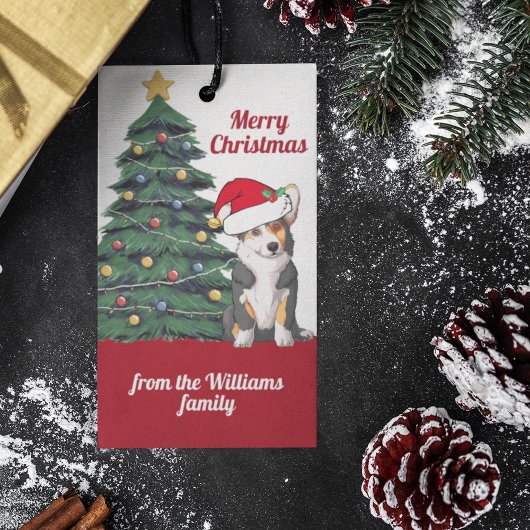 Niedlicher Tricolor Corgi Weihnachtsbaum Maßgeschn Geschenkanhänger