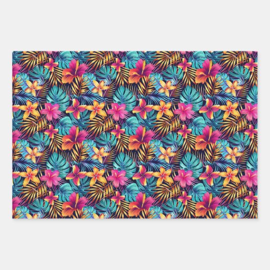 Niedlicher Tropendschungel mit Blumenkacheln Geschenkpapier Set (Vorderseite 2)