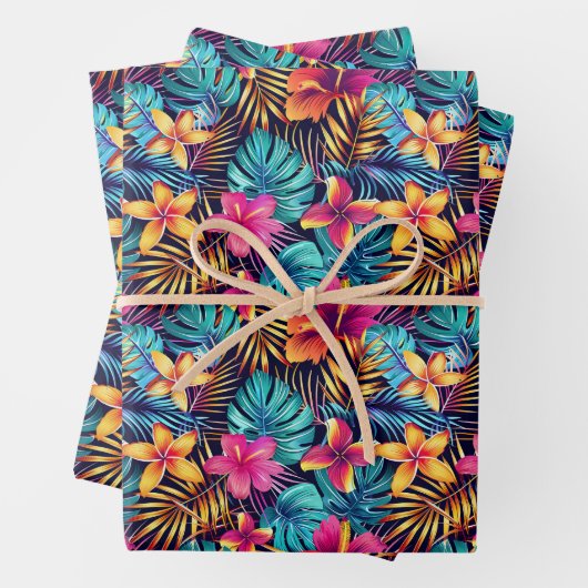 Niedlicher Tropendschungel mit Blumenkacheln Geschenkpapier Set (Beispiel)