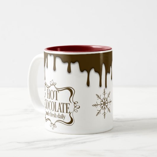 Niedlicher Tropfen mit heißer Schokolade Zweifarbige Tasse (Vorderseite Links)