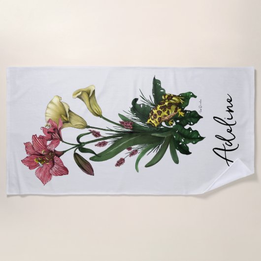Niedlicher tropischer Frosch und botanische Lily-A Strandtuch (Vorderseite)