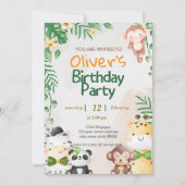 Niedlicher Tropischer Jungle Safari Wild 1. Geburt Einladung (Vorderseite)