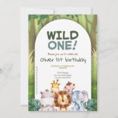 Niedlicher Tropischer Jungle Safari Wild 1. Geburt Einladung (Vorderseite)