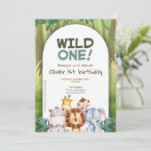 Niedlicher Tropischer Jungle Safari Wild 1. Geburt Einladung (Stehend Vorderseite)
