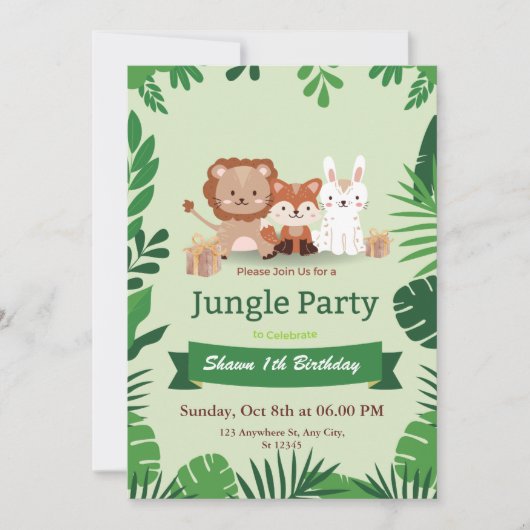 Niedlicher Tropischer Jungle Safari Wild 1. Geburt Einladung (Vorderseite)