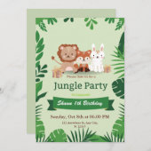 Niedlicher Tropischer Jungle Safari Wild 1. Geburt Einladung (Vorne/Hinten)