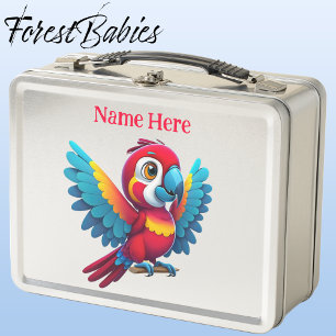 Niedlicher tropischer Macaw Parrot Bird Cartoon Gr Metall Brotdose