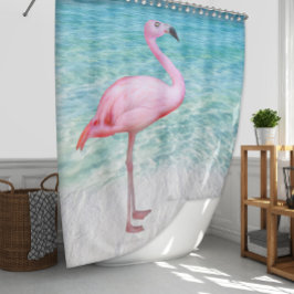 Niedlicher tropischer Pink Flamingo Ocean Beach Duschvorhang
