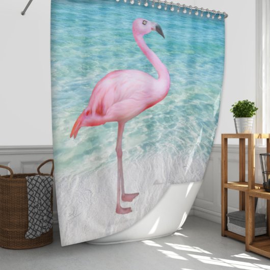 Niedlicher tropischer Pink Flamingo Ocean Beach Duschvorhang