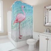 Niedlicher tropischer Pink Flamingo Ocean Beach Duschvorhang (Beispiel)