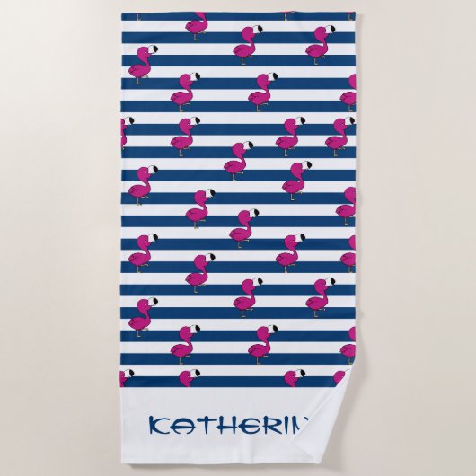 niedlicher tropischer Rosa-Milchlammblauer Streife Strandtuch (Vorderseite)