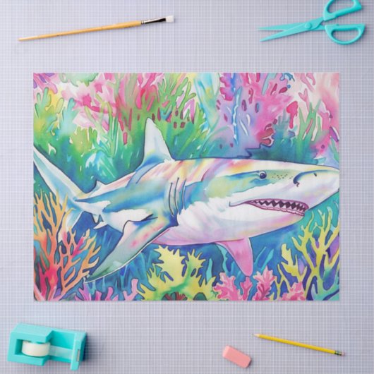 Niedlicher tropischer Wasserfarbenhai Seidenpapier (Basteln)