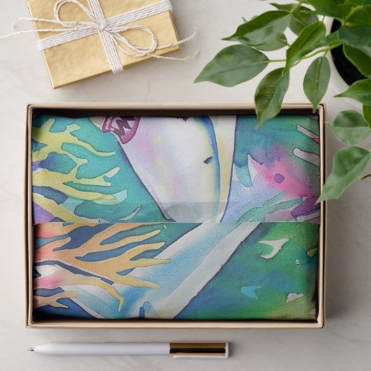Niedlicher tropischer Wasserfarbenhai Seidenpapier (Geschenk)