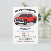 Niedlicher Truck-Cartoon mit rotem Lieferwagen Einladung (Stehend Vorderseite)