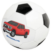 Niedlicher Truck-Cartoon mit rotem Lieferwagen Fußball (Dreiviertel)