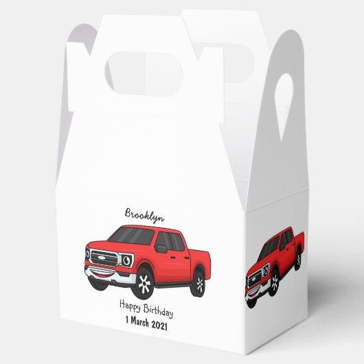 Niedlicher Truck-Cartoon mit rotem Lieferwagen Geschenkschachtel (Geöffnet)