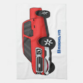 Niedlicher Truck-Cartoon mit rotem Lieferwagen Geschirrtuch (Vertikal)