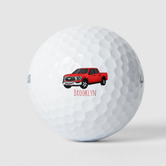 Niedlicher Truck-Cartoon mit rotem Lieferwagen Golfball (Vorderseite)