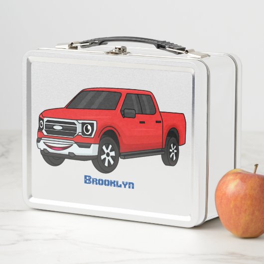 Niedlicher Truck-Cartoon mit rotem Lieferwagen Metall Brotdose (Beispiel)