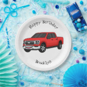 Niedlicher Truck-Cartoon mit rotem Lieferwagen Pappteller (Party)