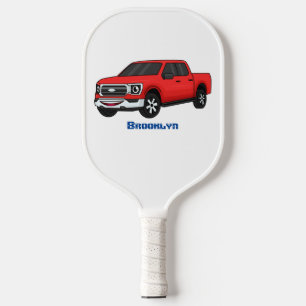 Niedlicher Truck-Cartoon mit rotem Lieferwagen Pickleball Schläger