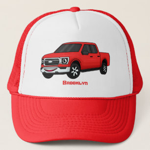 Niedlicher Truck-Cartoon mit rotem Lieferwagen Truckerkappe