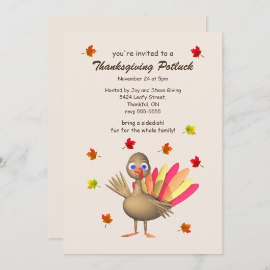 Niedlicher türkischer Erntedank Potluck Einladung (Vorne/Hinten)