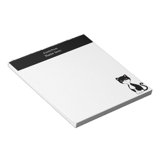 Niedlicher Tuxedo Cat & Pink Header Einfach Notizblock (angewinkelt)